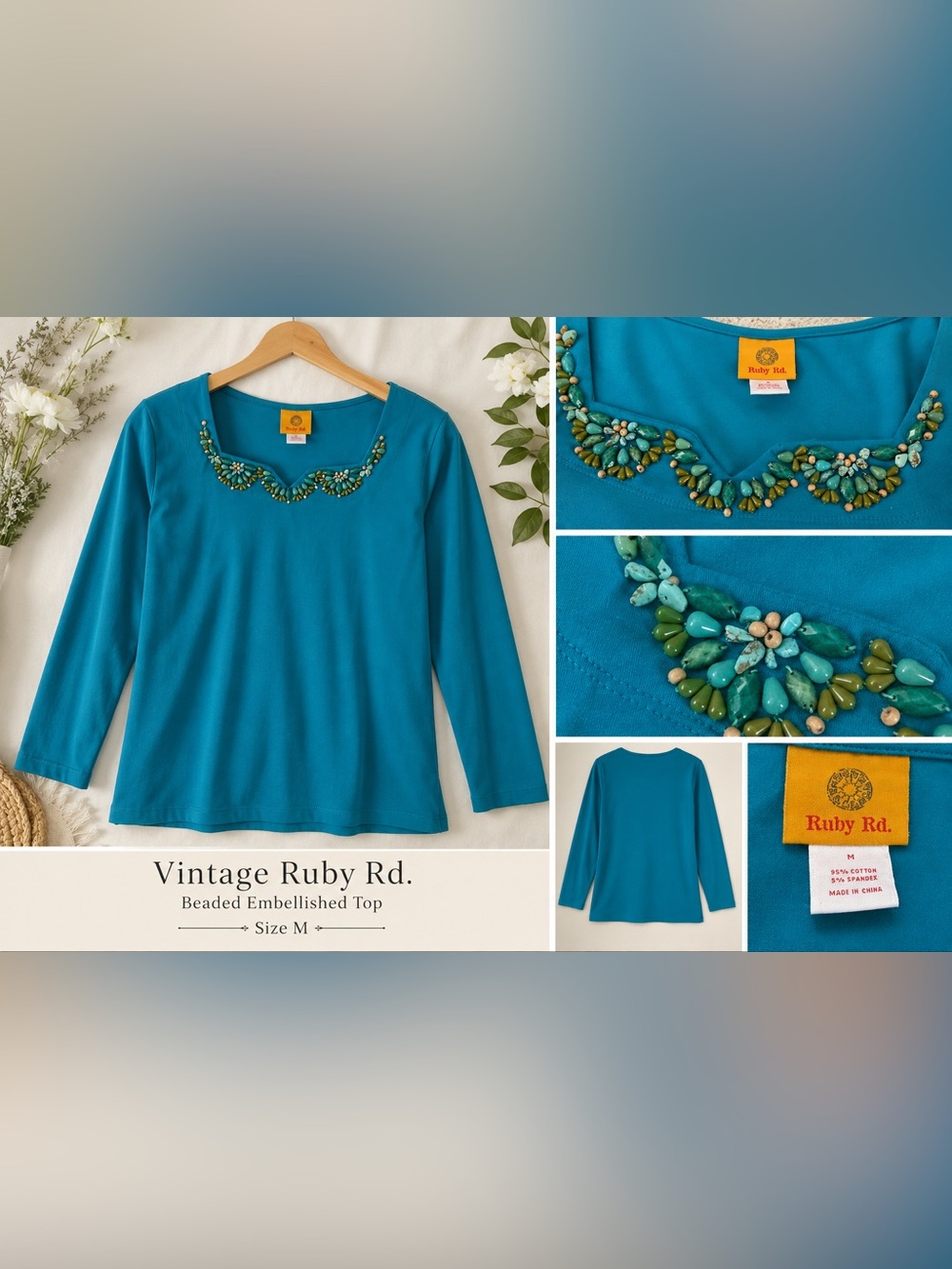 Jorge Ruby Rd. Teal Embellished Scoop Neck Top Vi